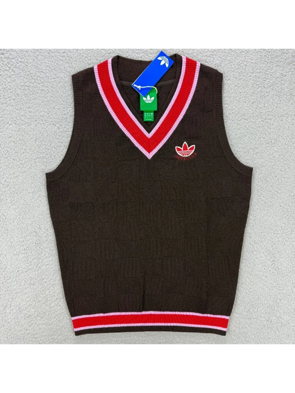 Adidas Knit Vest Men Small S Dark Brown Golf Club Wool V Neck Sweater Sweatshirt